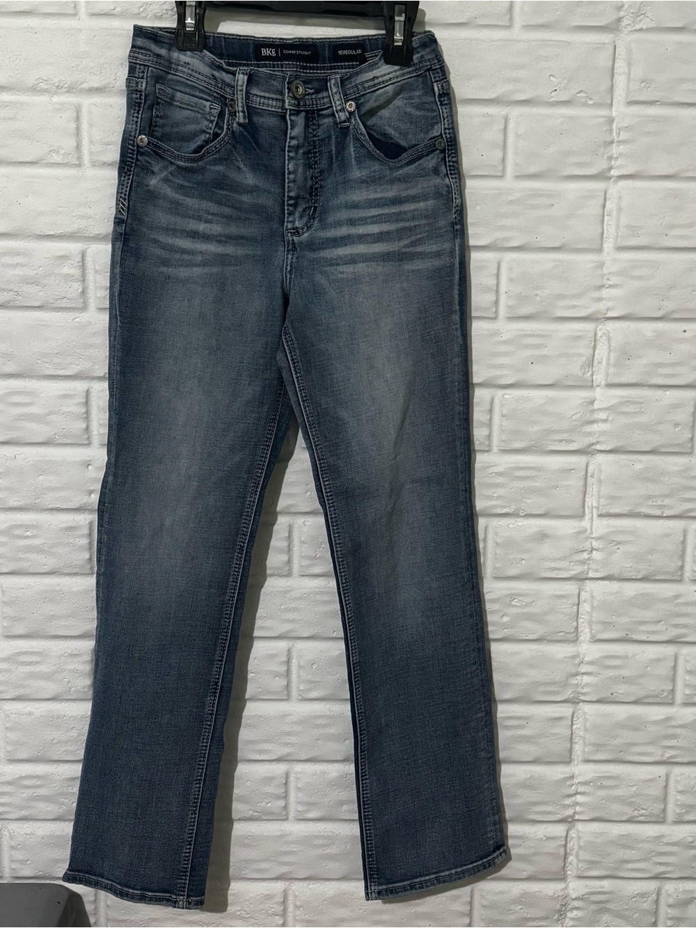 BKE Conner Straight Jeans Youth 16 Regular Light Wash Cotton Blend Adjustable
